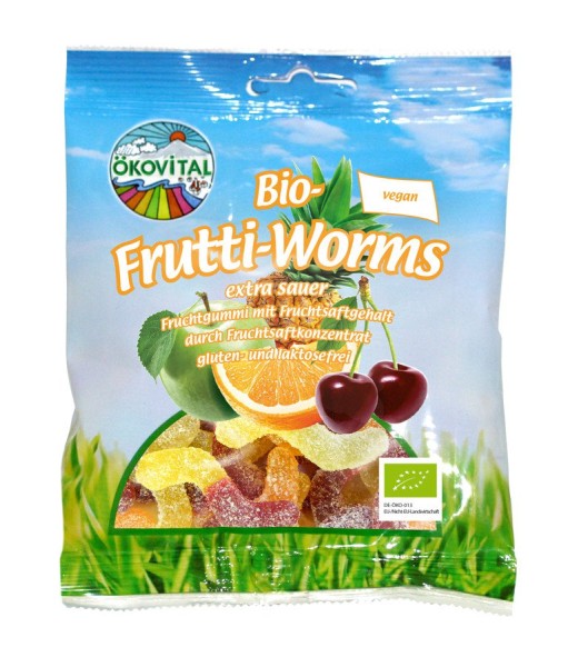 Frutti-Worms Fruchtgummimi sauer glutenfrei vegan, 100g