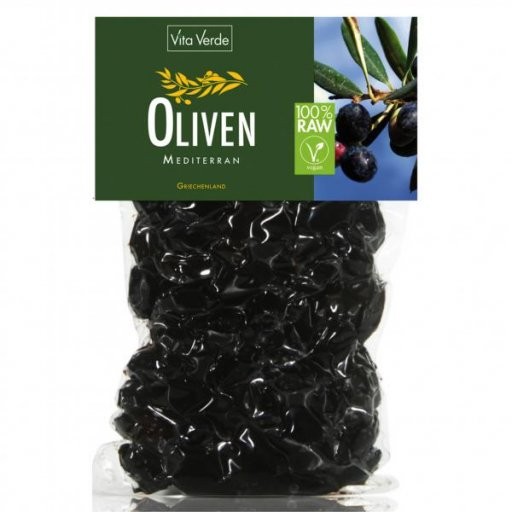 Oliven schwarz baumgereift mit Kräutern, 200g