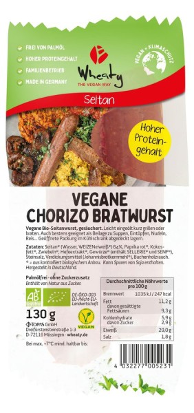 WHEATY Veganwurst Chorizo Bratwurst 2St, 130g