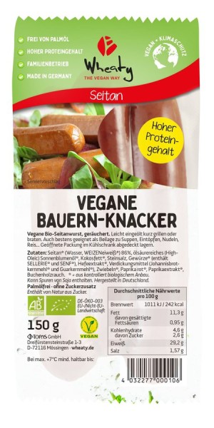 WHEATY Veganwurst Bauernknacker 3St, 150g