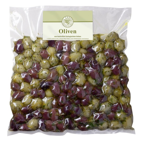 Oliven Mix schwarz & grün mariniert - Grossgebinde, kg