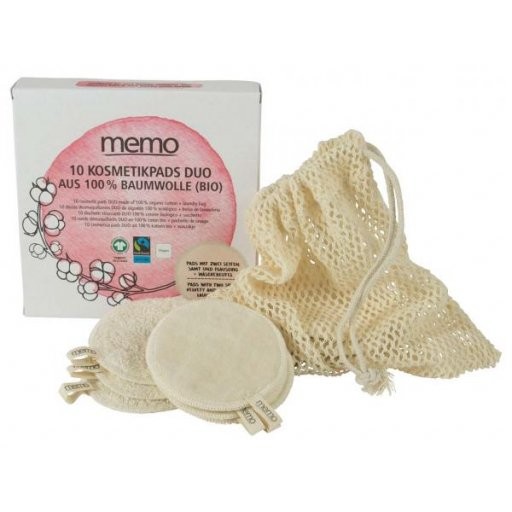 MEMO 10er Baumwoll-Kosmetikpads mit Wäschebeutel, Pack