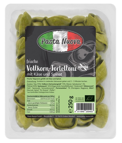 Vollkorn-Tortelloni Käse-Spinat, 250g