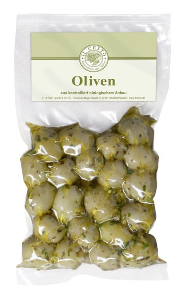 Oliven grün entsteint mariniert, 150g