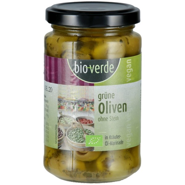 Oliven grün entsteint & gekräutert, 200g