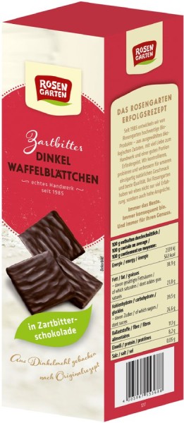 Dinkel-Waffelblättchen in Zartbitterschokolade, 125g